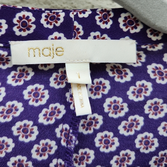 MAJE Ramba Floral-print Cutout Silk Mini Dress In Purple - Picture 11 of 12